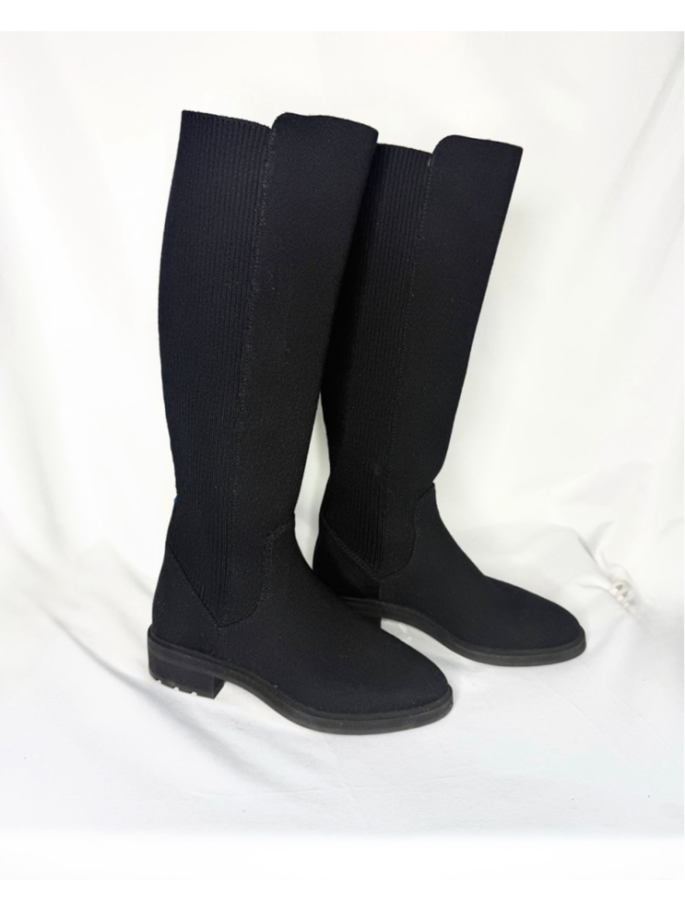 Women's Rothy’s The Tall Lug Boot Black Knit Knee-High Boots Size 7 - Picture 3 of 8